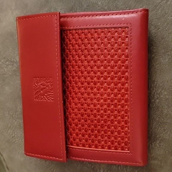 VTG ANNE KLEIN Red Leather Basket Weave Bi-fold Coin Wallet - Picture 2 of 13